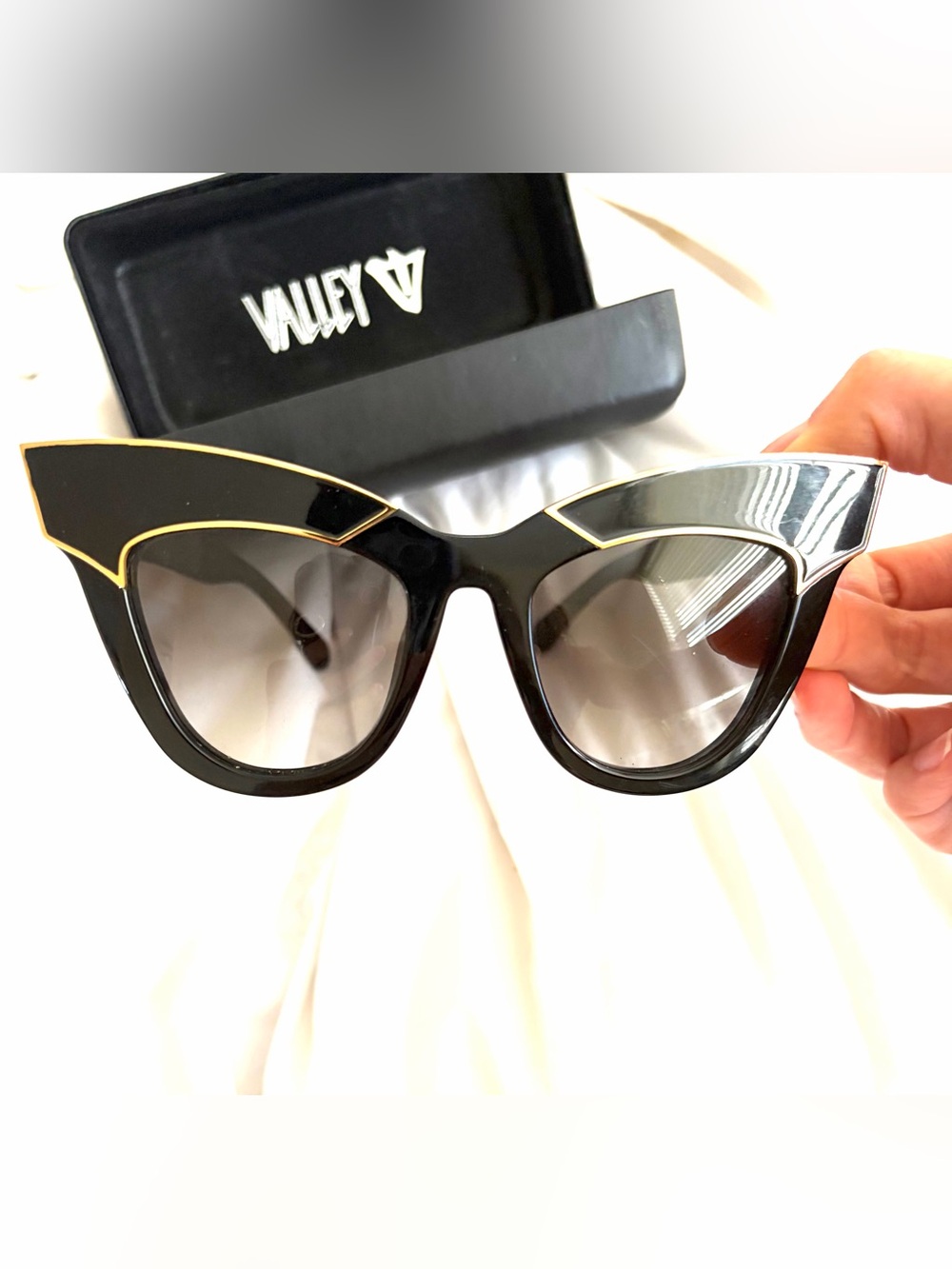 Valley Black Cat Eye Sunglasses with Gold Trim